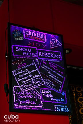 menu on a board in 3d club in Vedado© Cuba Absolutely, 2014