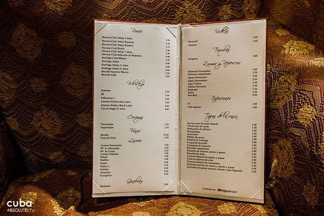 menu at bar bohemio in Vedado© Cuba Absolutely, 2014