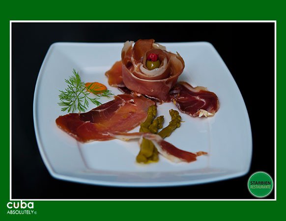 dish ofSerrano ham at Starbien restaurant in Vedado© Cuba Absolutely, 2014