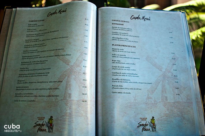 Menu at a restaurant © Cuba Absolutely, 2014