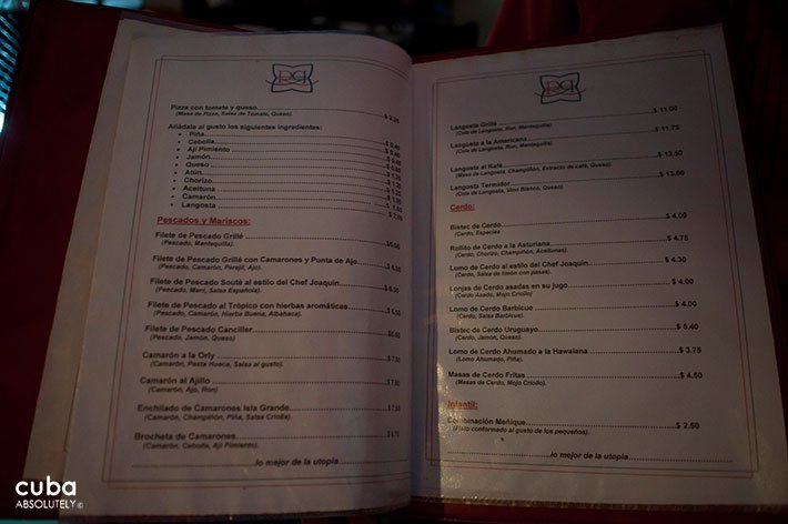 Menu at a restaurant © Cuba Absolutely, 2014